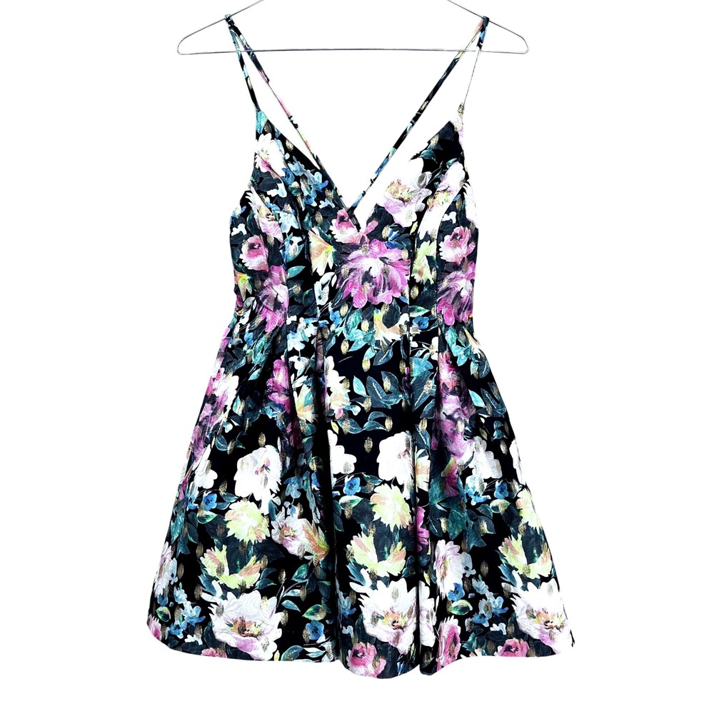 A Peach Mini Dress Kentucky Derby Black V Neck Strappy Whimsigoth Small - Picture 9 of 9